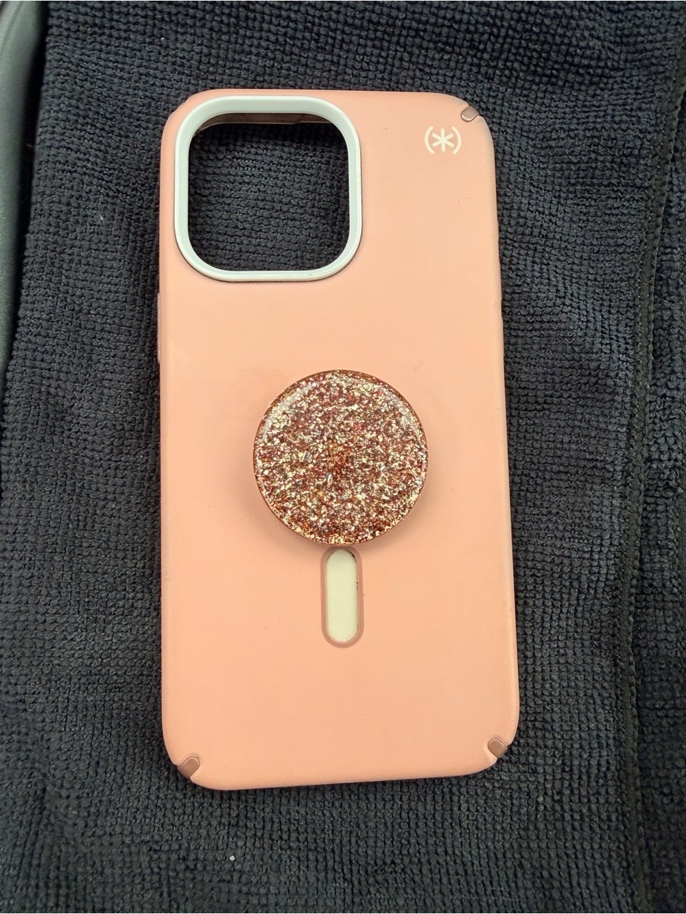 speck Pink iPhone Case with Rose Gold Glitter Pop Socket